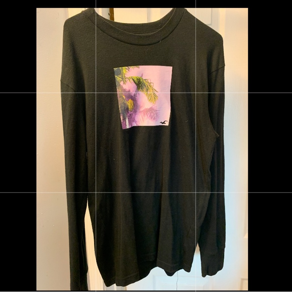 Hollister Mens Size Small Black Shirt Long Sleeve Graphic Tee Outdoor Beach